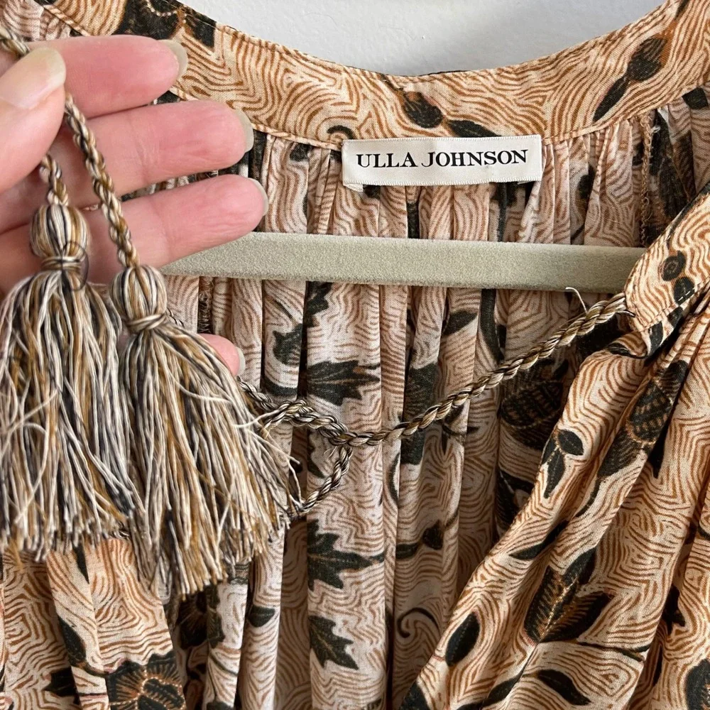 Ulla Johnson Blouse Womens‎ Small Peach Brown Floral Boho Tassel Split Neck